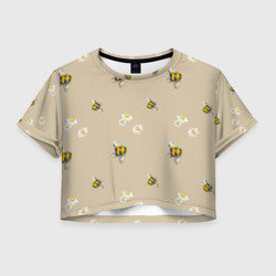 Женская футболка Crop-top 3D Цветы Ромашки и Пчёлы