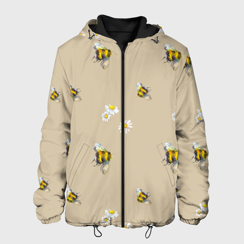 Мужская куртка 3D с принтом Цветы Ромашки и Пчёлы, вид спереди #2