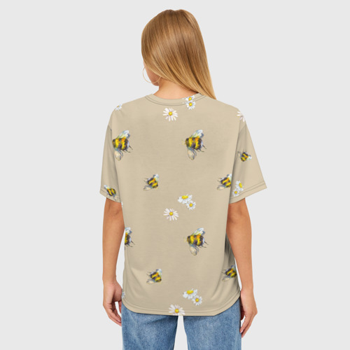 Женская футболка oversize 3D Цветы Ромашки и Пчёлы, цвет 3D печать - фото 4