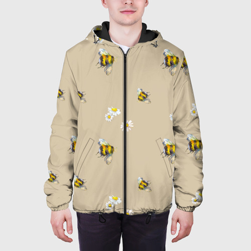 Мужская куртка 3D с принтом Цветы Ромашки и Пчёлы, вид сбоку #3
