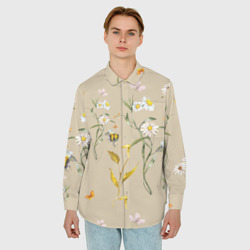 Мужская рубашка oversize 3D Нарисованные Цветы Ромашки и Пчёлы - фото 2