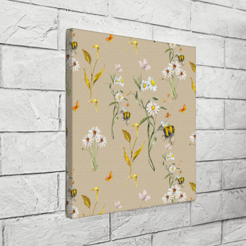 Холст квадратный Нарисованные Цветы Ромашки и Пчёлы, цвет 3D печать - фото 3