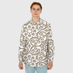 Мужская рубашка oversize 3D Цветочный кружевной орнамент - фото 2