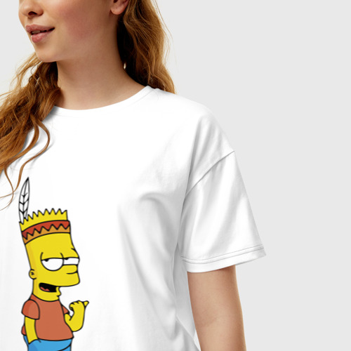 Женская футболка хлопок Oversize Барт Симпсон - индеец, цвет белый - фото 3
