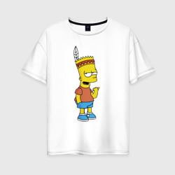Женская футболка хлопок Oversize Барт Симпсон - индеец
