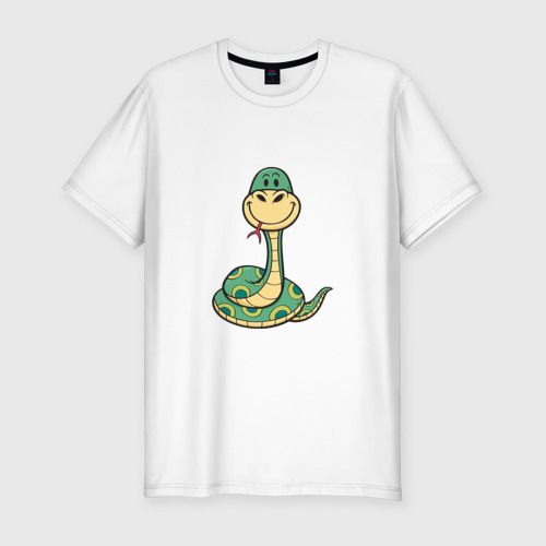 Мужская футболка хлопок Slim с принтом Милая Змейка, вид спереди #2