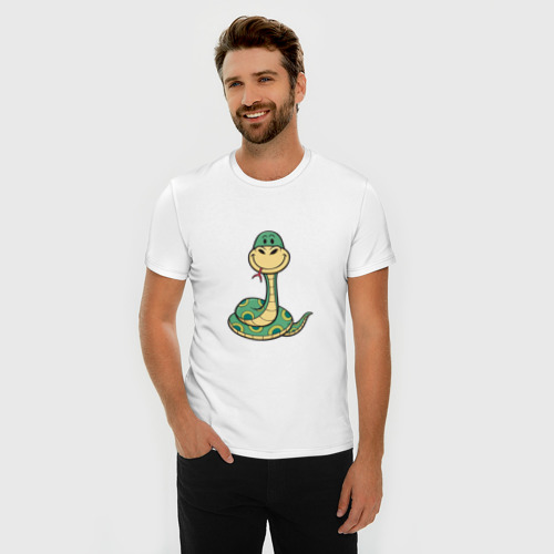 Мужская футболка хлопок Slim с принтом Милая Змейка, фото на моделе #1