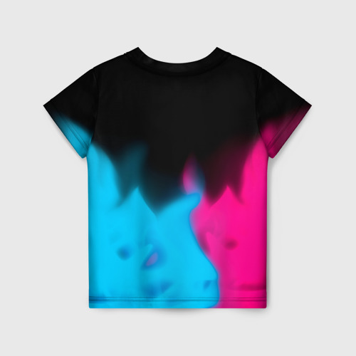 Детская футболка 3D с принтом Saab - neon gradient: символ сверху, вид сзади #1