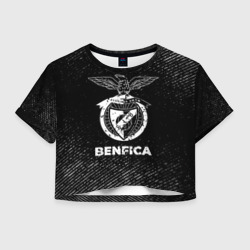 Женская футболка Crop-top 3D Benfica с потертостями на темном фоне