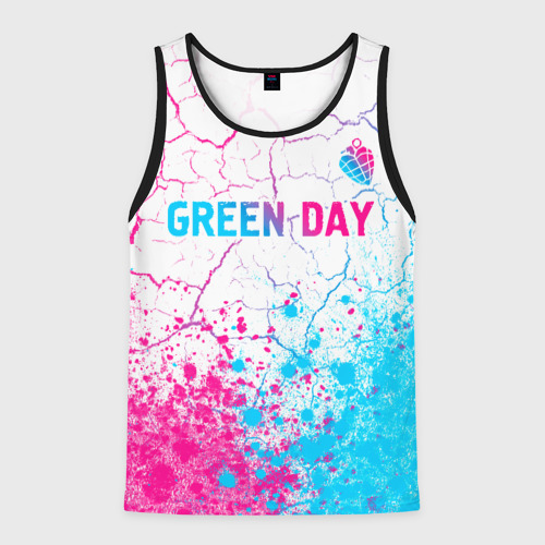 Мужская майка 3D Green Day neon gradient style: символ сверху