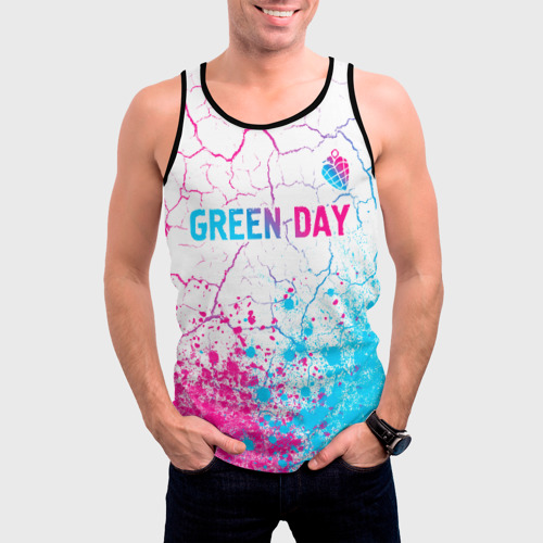 Мужская майка 3D Green Day neon gradient style: символ сверху, цвет 3D печать - фото 3