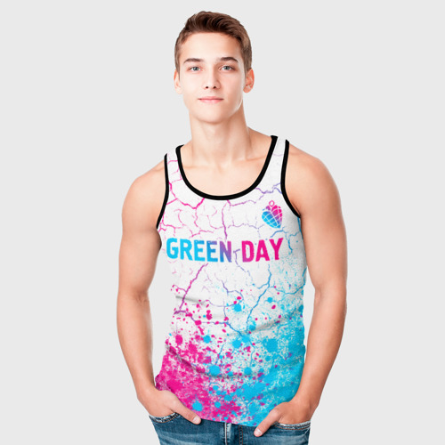 Мужская майка 3D Green Day neon gradient style: символ сверху, цвет 3D печать - фото 5