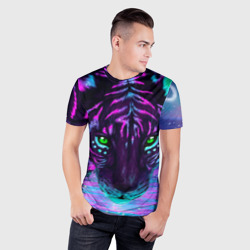Мужская футболка 3D Slim Светящийся неоновый тигр - фото 2