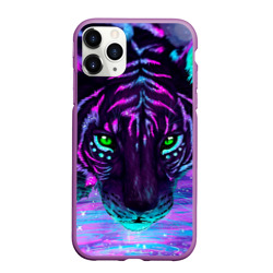Чехол для iPhone 11 Pro Max матовый Светящийся неоновый тигр