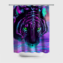 Штора 3D для ванной Светящийся неоновый тигр