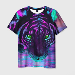 Мужская футболка 3D Светящийся неоновый тигр