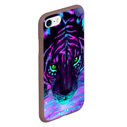 Чехол для iPhone 7/8 матовый Светящийся неоновый тигр - фото 2