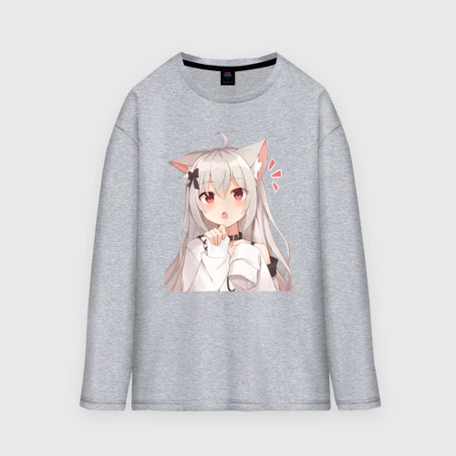 Мужской лонгслив oversize хлопок Неко кошка-девочка