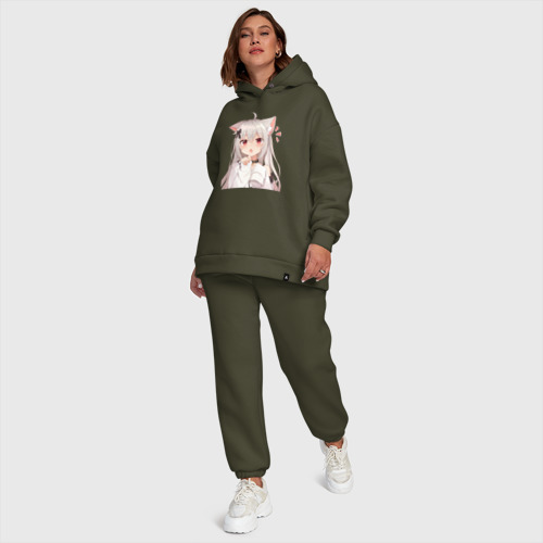 Женский костюм хлопок Oversize Неко кошка-девочка, цвет хаки - фото 6