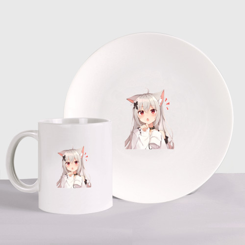 Набор: тарелка + кружка Неко кошка-девочка