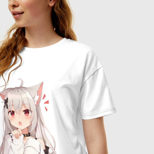 Женская футболка хлопок Oversize Неко кошка-девочка, цвет белый - фото 3