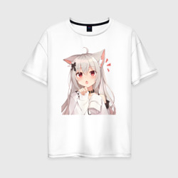 Женская футболка хлопок Oversize Неко кошка-девочка