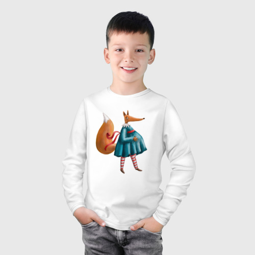 Детский лонгслив хлопок с принтом Беременная лисица, фото на моделе #1