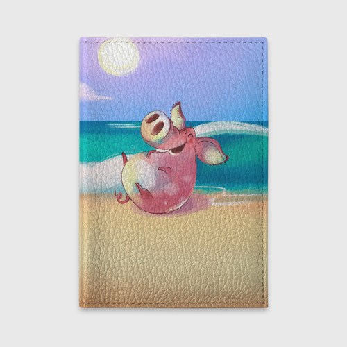 Обложка для автодокументов с принтом Свинка на пляже хохочет, вид спереди №1