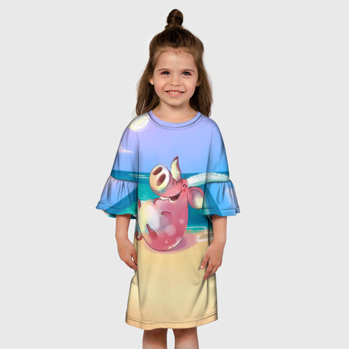 Детское платье 3D Свинка на пляже хохочет, цвет 3D печать - фото 4