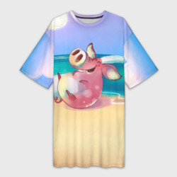 Платье-футболка 3D Свинка на пляже хохочет
