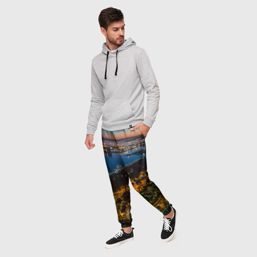Мужские брюки 3D Ночной город с высоты, цвет 3D печать - фото 3