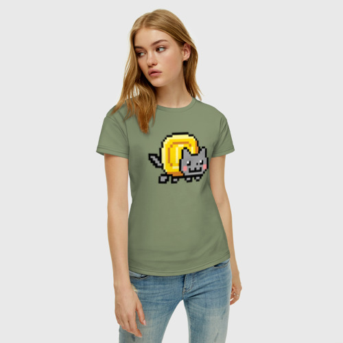 Женская футболка хлопок с принтом Нян Коин Кэт, фото на моделе #1