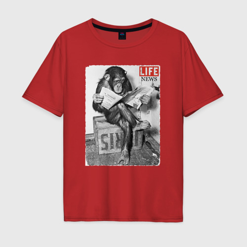Мужская футболка хлопок Oversize Life news:Monkeys, цвет красный