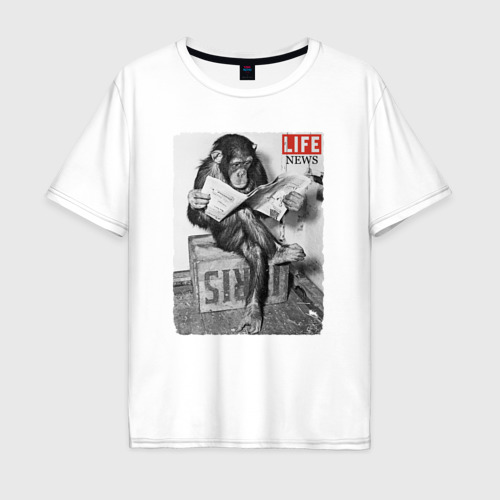 Мужская футболка из хлопка оверсайз с принтом Life news:Monkeys, вид спереди №1