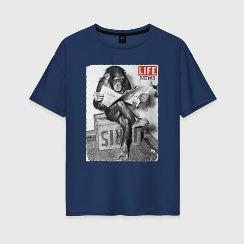 Женская футболка хлопок Oversize с принтом LIFE NEWS:monkeys, вид спереди #2