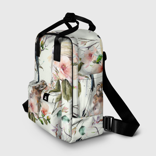Женский рюкзак 3D Цветы Нарисованные Магнолии и Птицы - фото 2