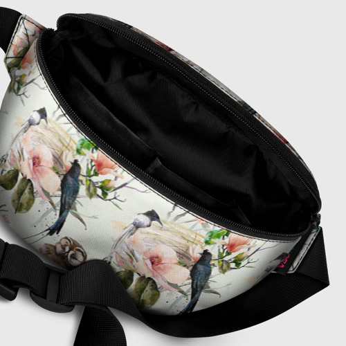 Поясная сумка 3D с принтом Цветы Нарисованные Магнолии и Птицы, фото #6