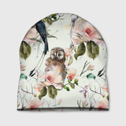 Шапка 3D Цветы Нарисованные Магнолии и Птицы
