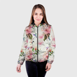 Женская куртка 3D Цветы Нарисованные Магнолии и Разноцветные Птицы - фото 2