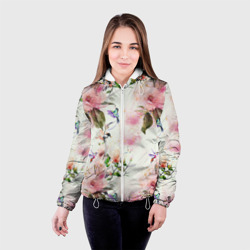 Женская куртка 3D Цветы Нарисованные Магнолии и Разноцветные Птицы - фото 2