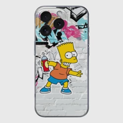 Чехол для iPhone 16 Pro Max силиконовый с защитой камеры Барт Симпсон на фоне стены с граффити