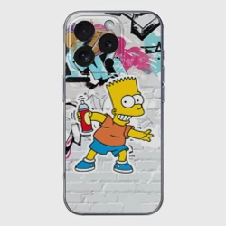 Чехол для iPhone 16 Pro силиконовый с защитой камеры Барт Симпсон на фоне стены с граффити