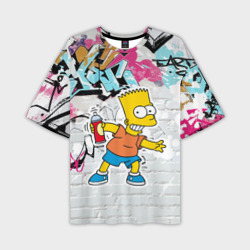 Мужская футболка oversize 3D Барт Симпсон на фоне стены с граффити