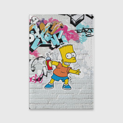 Обложка для паспорта матовая кожа Барт Симпсон на фоне стены с граффити