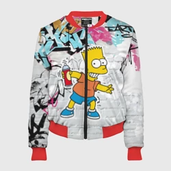 Женский бомбер 3D Барт Симпсон на фоне стены с граффити