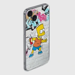 Чехол для iPhone 15 силиконовый с защитой камеры Барт Симпсон на фоне стены с граффити - фото 2