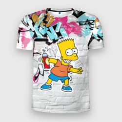 Мужская футболка 3D Slim Барт Симпсон на фоне стены с граффити