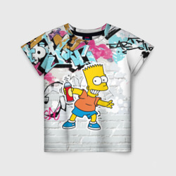 Детская футболка 3D Барт Симпсон на фоне стены с граффити