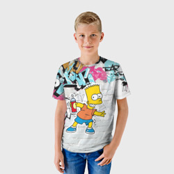 Детская футболка 3D Барт Симпсон на фоне стены с граффити - фото 2