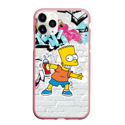 Чехол для iPhone 11 Pro матовый Барт Симпсон на фоне стены с граффити